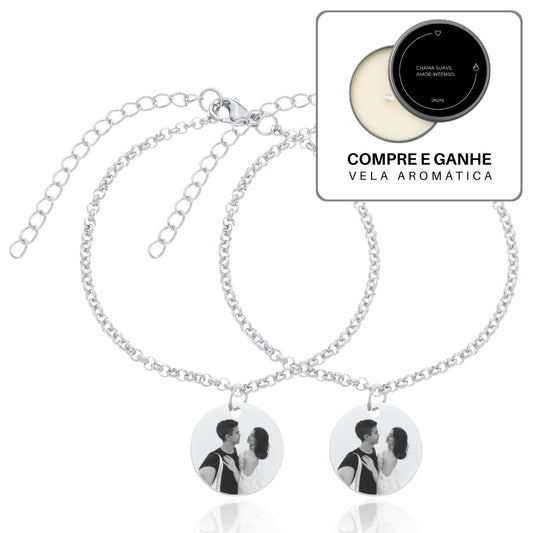 KIT Pulseira Medalha (M) Personalizada com 2 fotos - Aço Inoxidável