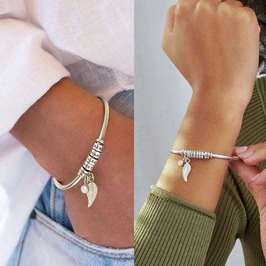 Bracelet Ailes d'Ange Personnalisable - Ma Famille - Gravure au Laser - Plaqué or | Préparez la Fête des Mères 🔥