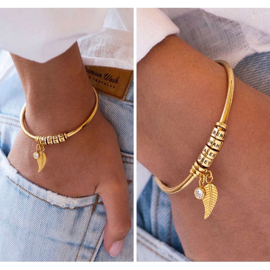 Bracelet Ailes d'Ange Personnalisable - Ma Famille - Gravure au Laser - Plaqué or | Préparez la Fête des Mères 🔥