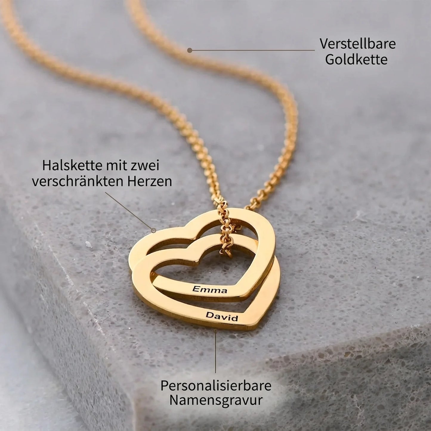 Personalisierbare Herz-Halskette - Lasergravur - Vergoldet