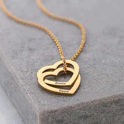 Collier Cœurs Personnalisable - Gravure au Laser - Plaqué Or