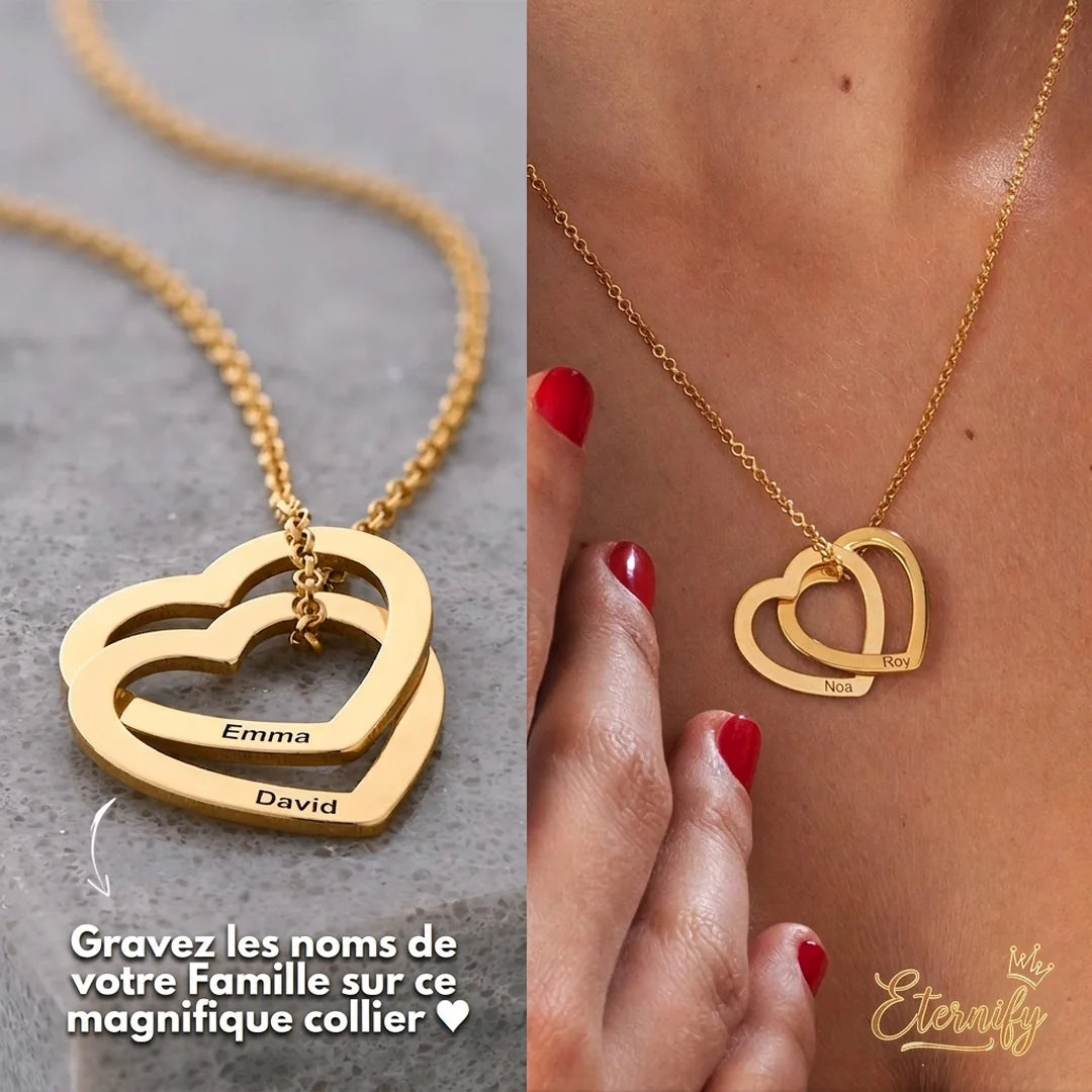 Collier Cœurs Personnalisable - Gravure au Laser - Plaqué Or