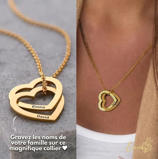 Collier Cœurs Personnalisable - Gravure au Laser - Plaqué Or