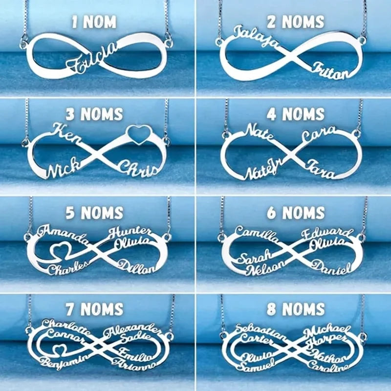 Collier Infini - Personnalisable - Jusqu'à 8 Noms.