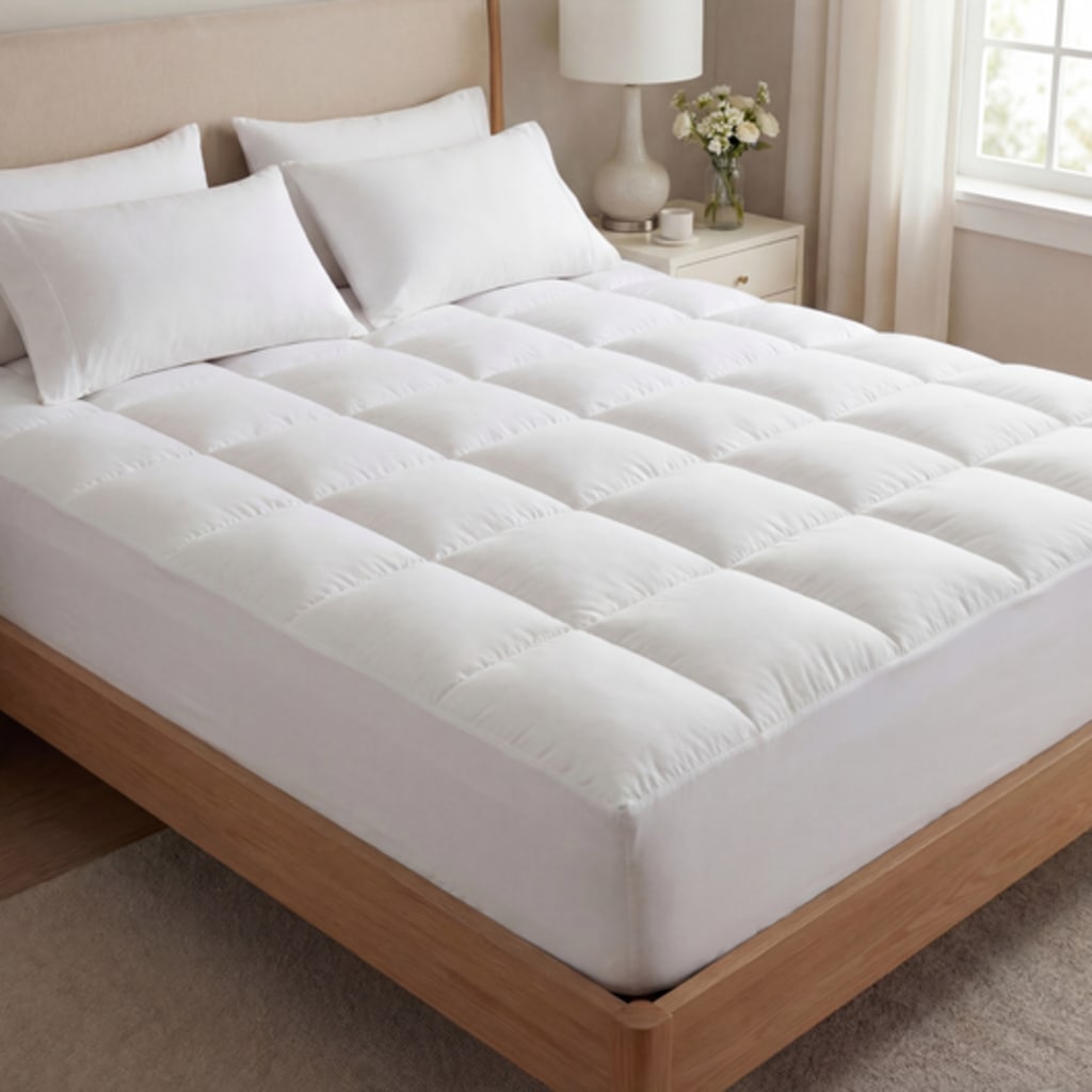 White CloudLoft topper in a sunlit bedroom