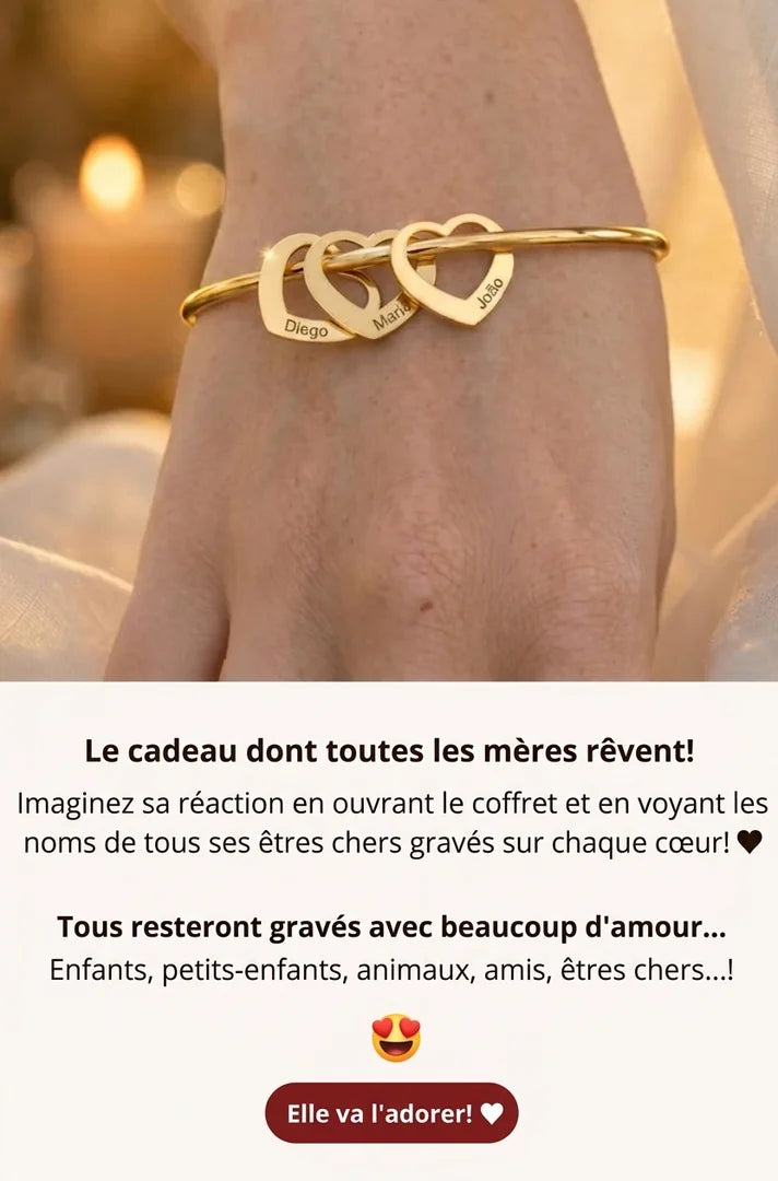 Bracelet Mes Cœurs - Personnalisable | Gravure Laser - Gravez les Noms de votre Famille ! — Offre Spéciale Fête des Mères ♥