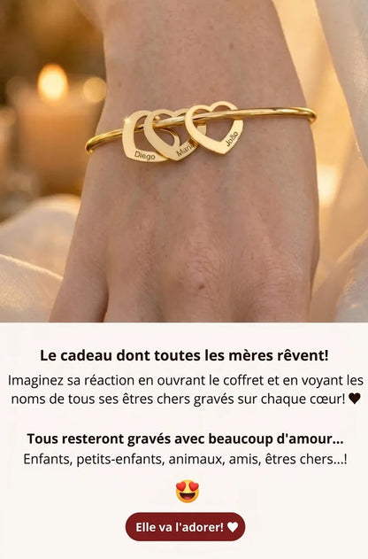 Bracelet Mes Cœurs - Personnalisable | Gravure Laser - Gravez les Noms de votre Famille ! — Offre Spéciale Fête des Mères ♥